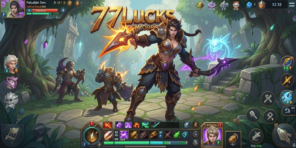 Screenshot gameplay 77LUCKS yang menampilkan aksi petualangan MMORPG.