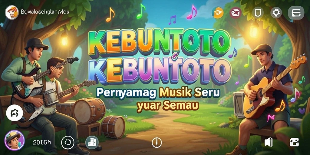 Screenshot tampilan utama gameplay KEBUNTOTO dengan berbagai pilihan lagu musik.