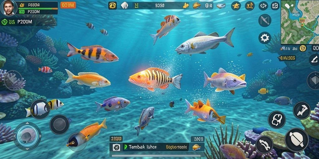 Tangkapan layar gameplay P200M menampilkan aksi menembak ikan yang mendebarkan.