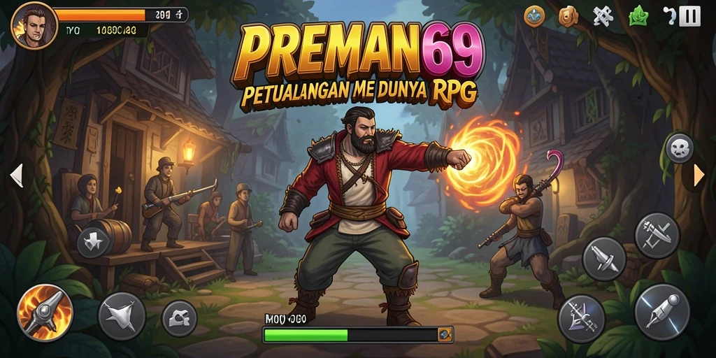 Tangkapan layar utama PREMAN69 menampilkan aksi seru dalam permainan RPG.
