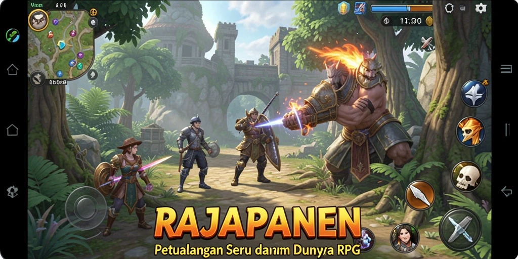 Screenshot permainan RAJAPANEN menampilkan pertarungan seru di dunia RPG.