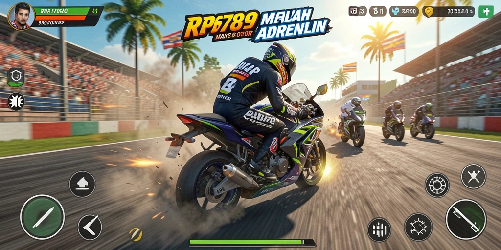 Screenshot gameplay RP6789 yang menampilkan kecepatan balap motor.
