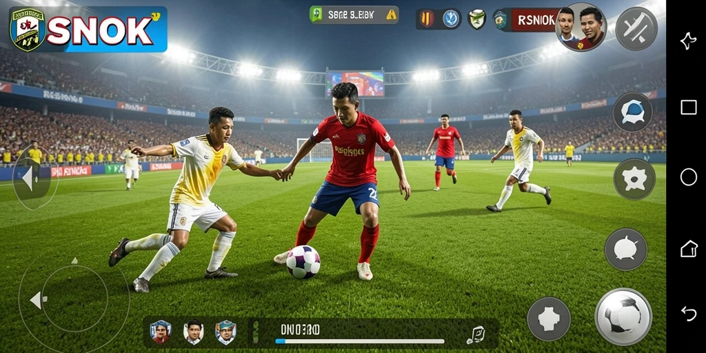 Tampilan gameplay RSNOK yang mendebarkan dengan aksi sepak bola nyata.