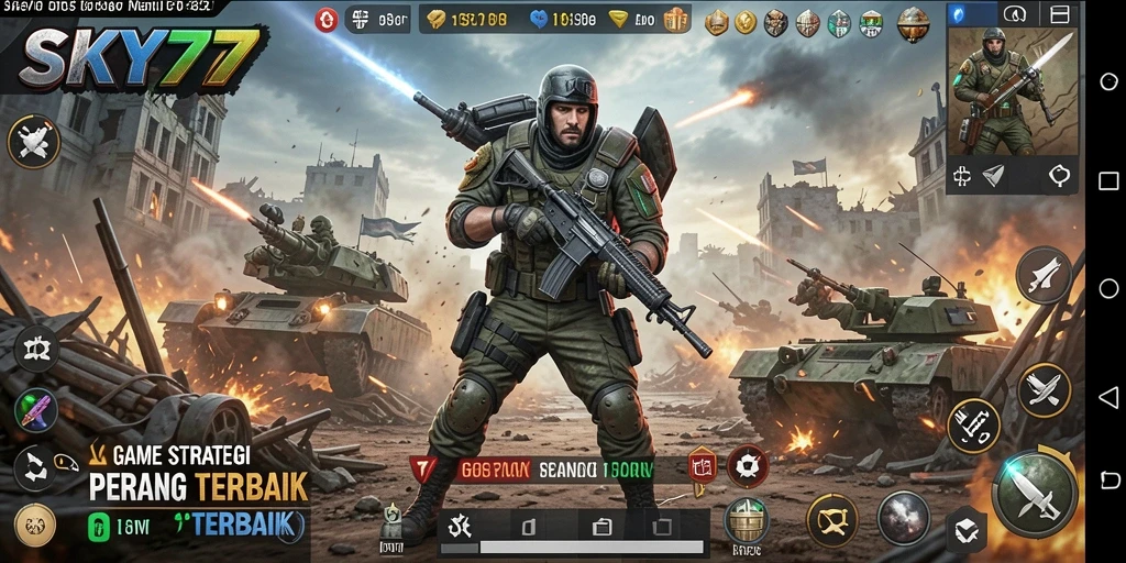Tampilan dinamis gameplay strategis dalam SKY77.